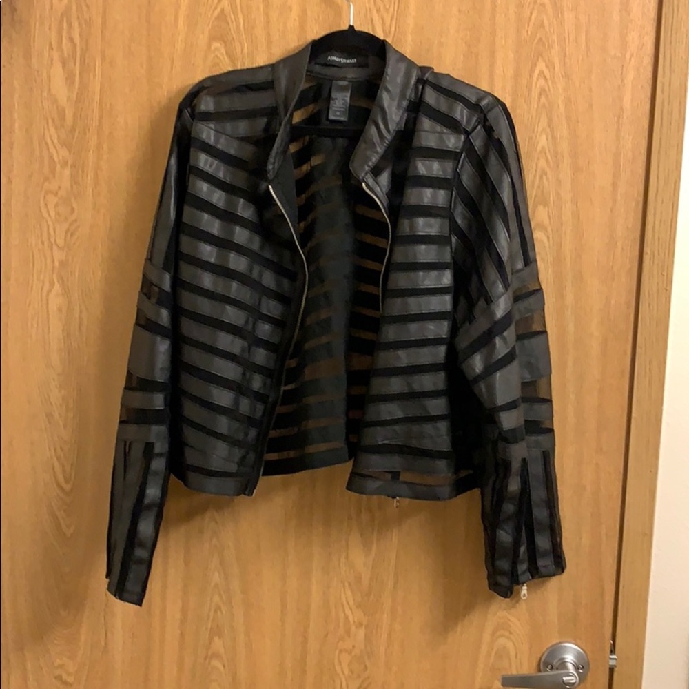 Faux leather and black mesh cropped jacket